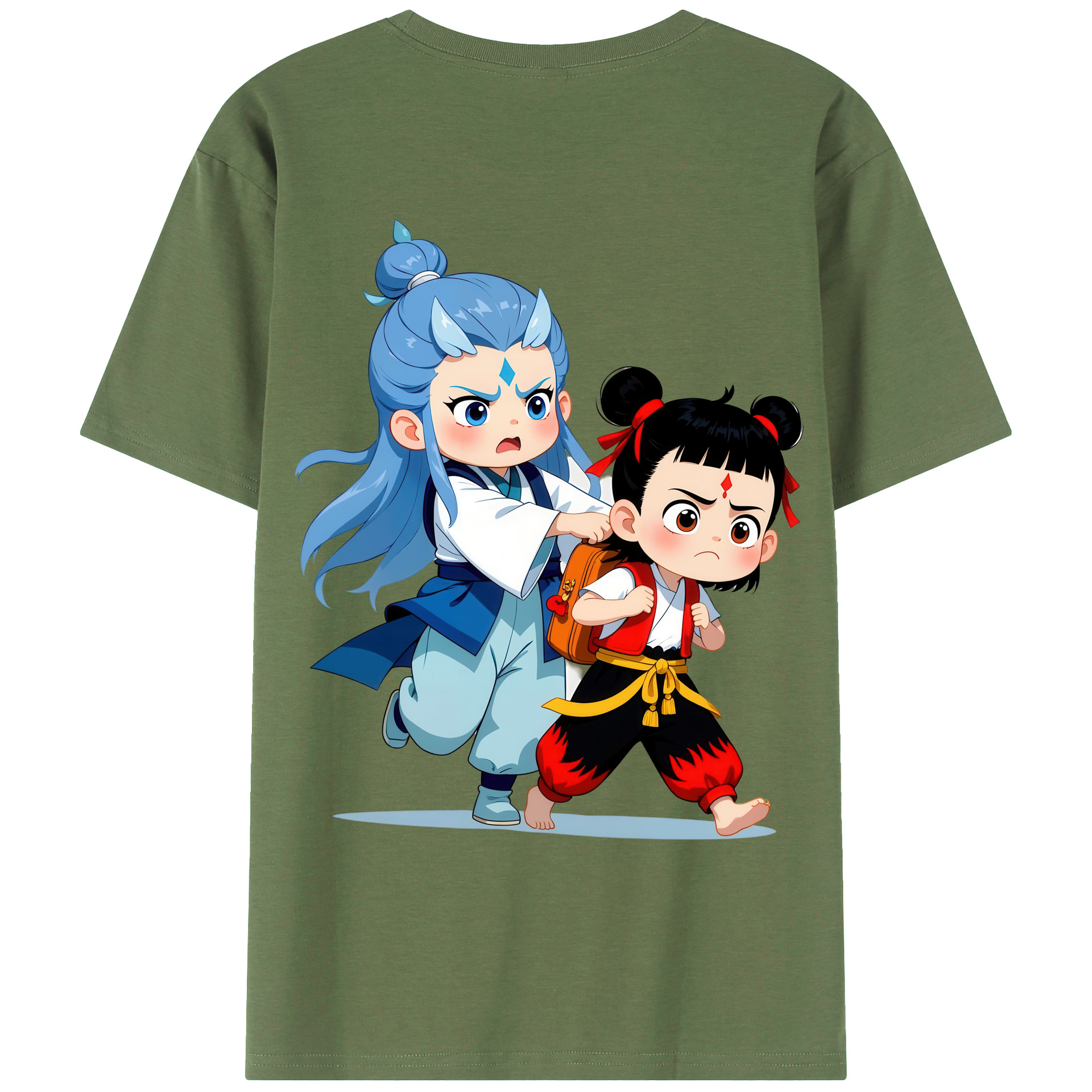 （画像用） Ne Zha 2 ナタ 魔童の大暴れ 綿100％ メンズ半袖Tシャツ（バックプリント） 通気性